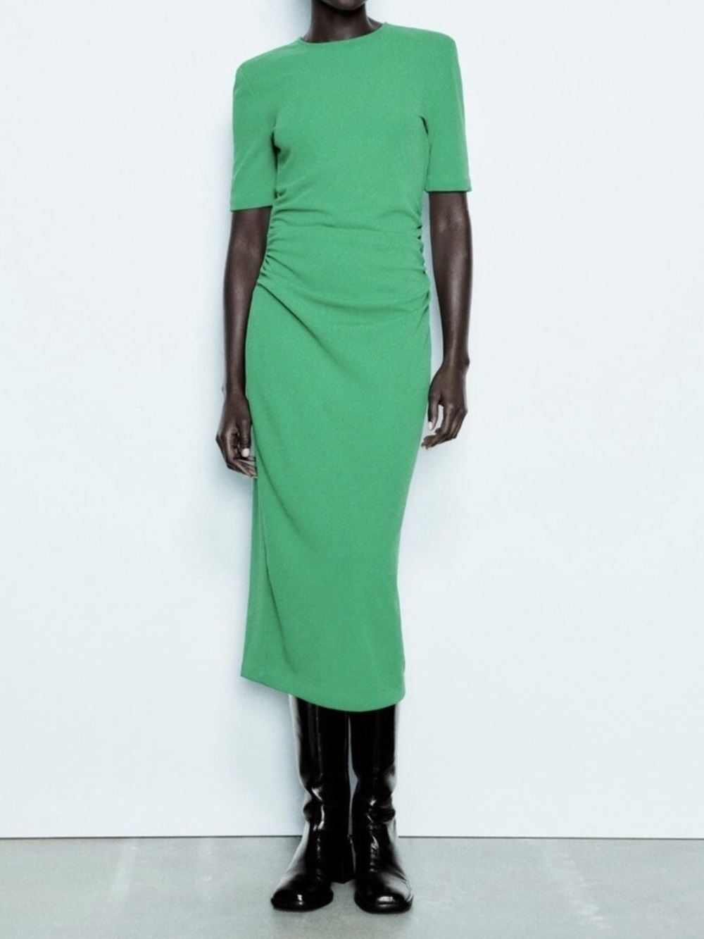 Zara Green Ruched Midi Dress